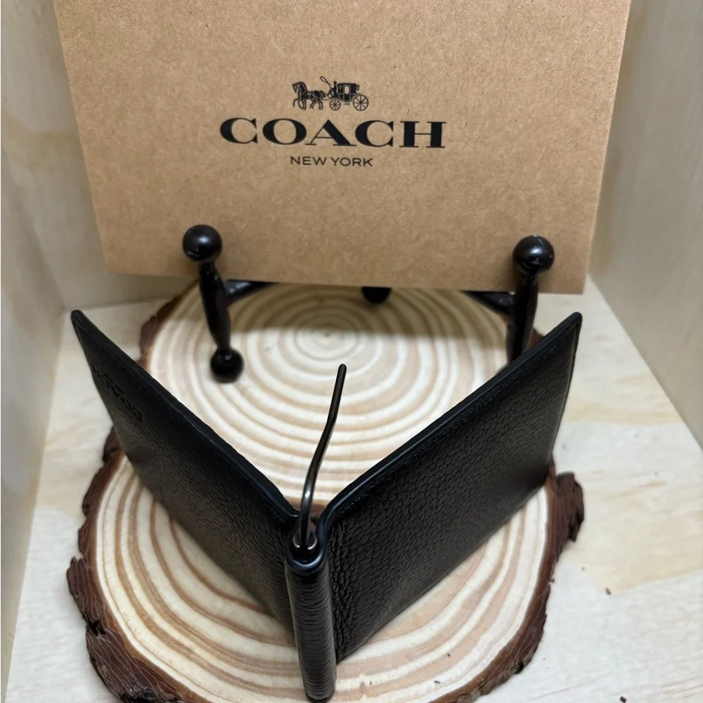 Coach Sleek Black Leather Money Clip